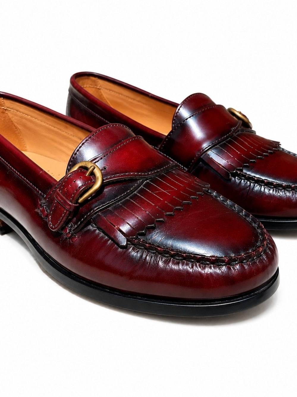 G.H. Bass Mens Lance Oxblood Leather Kiltie Buckle Loafers 8M Academia Preppy - Picture 2 of 13